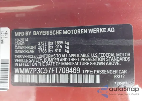 2015 Mini Convertible Cooper S из США, поврежденный, VIN WMWZP3C57FT708469